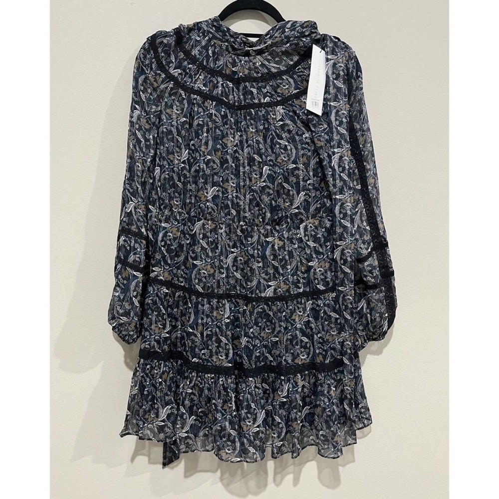 NWT VERONICA BEARD RAHLA FLORAL LACE TRIM LONG SLEEVE SILK DRESS 4 BLACK MULTI - Picture 6 of 8
